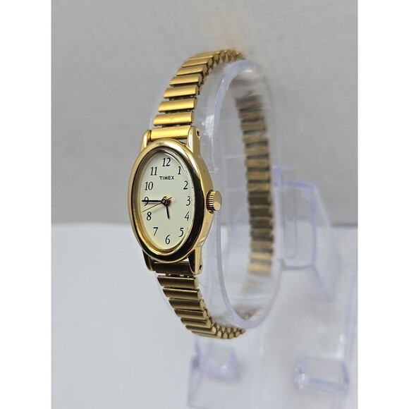 Timex Cavatina Gold Tone Oval Womens Quartz Watch Stretch Band New Battery - Picture 2 of 11